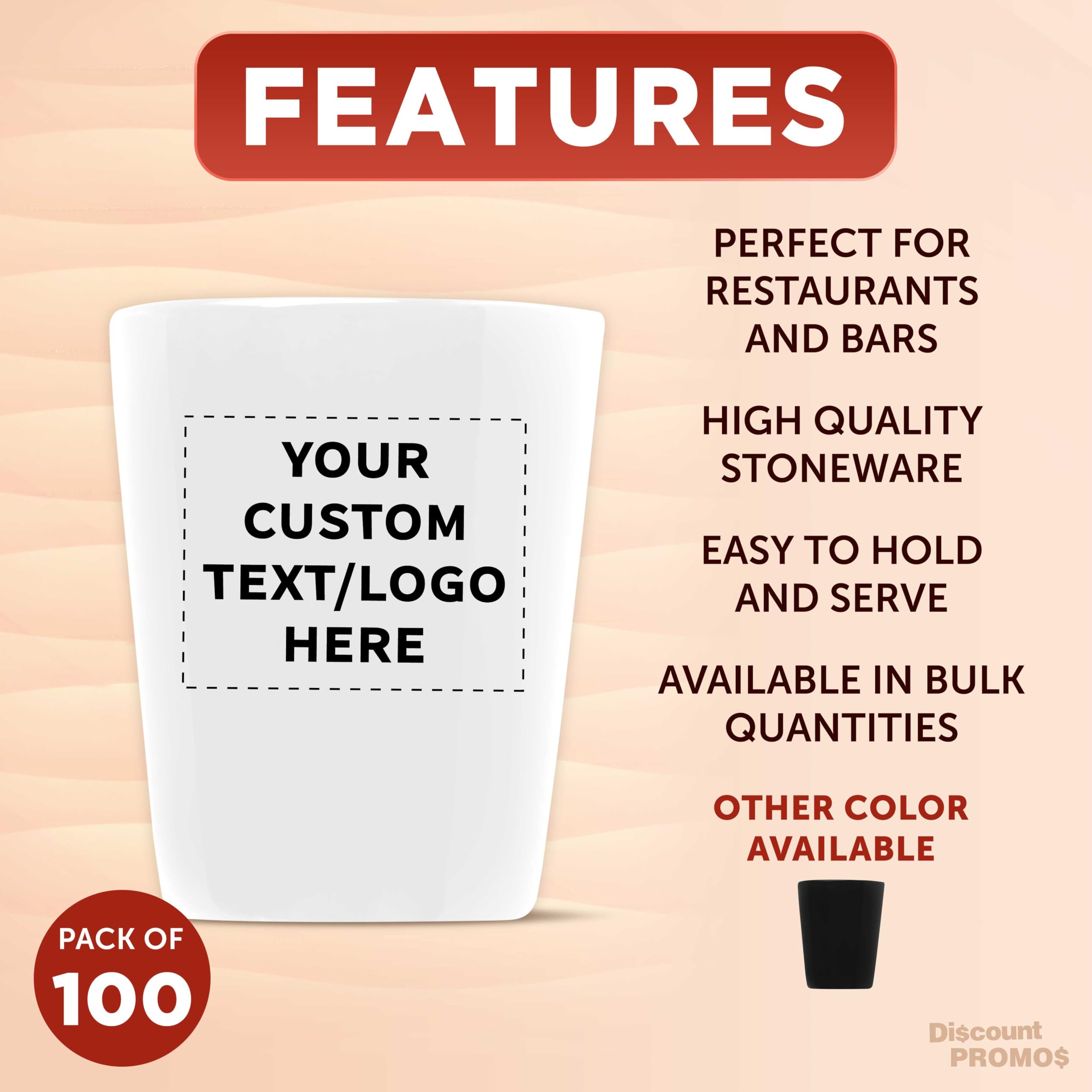 100-Pack Customizable 2 oz Ceramic Shot Glasses with Glossy Finish - Personalized Text & Logo - Barware & Drinkware for Parties, Weddings, and Events - White