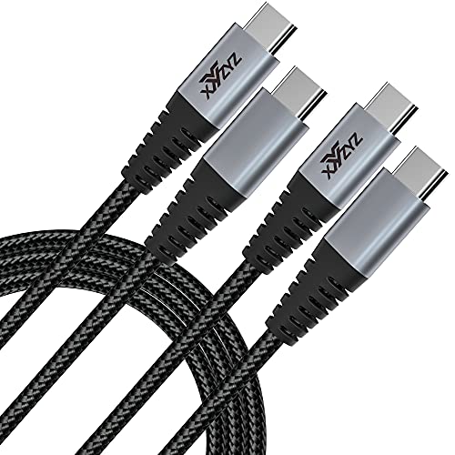 XYYZYZ 6.6ft 2-Pack USB C to USB C Cable 60W PD Fast Charging Cord - 3.1A Type C Charger Compatible with Samsung Galaxy S23/S22, MacBook Air/Pro 2023, iPad Pro/Air, Google Pixel 7/6 - Durable Nylon Braided for Home, Office & Travel Charging - Black