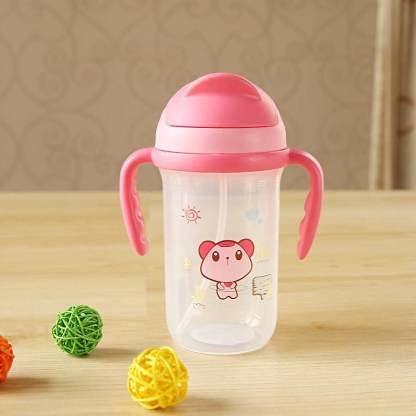 CHILDCHIC Cartoon Printed Kids Water Bottle with Handle - 350ml Insulated Stainless Steel Sippy Cup (Pink) | Leakproof for School, Travel & Outdoor Activities