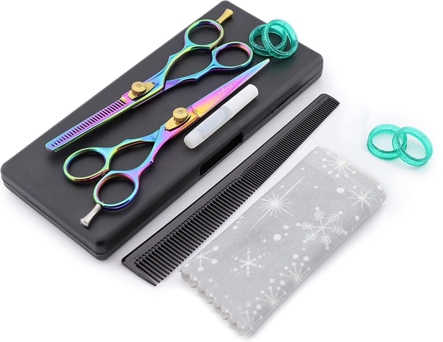 Haryali London Hair Thinning & Styling Shears for Barbers, Hairdressers - Includes Hair Clips, Scissor Oil, Finger Inserts & Comb in Gift Box - Perfect for Salon, Home & Professional Hair Cutting