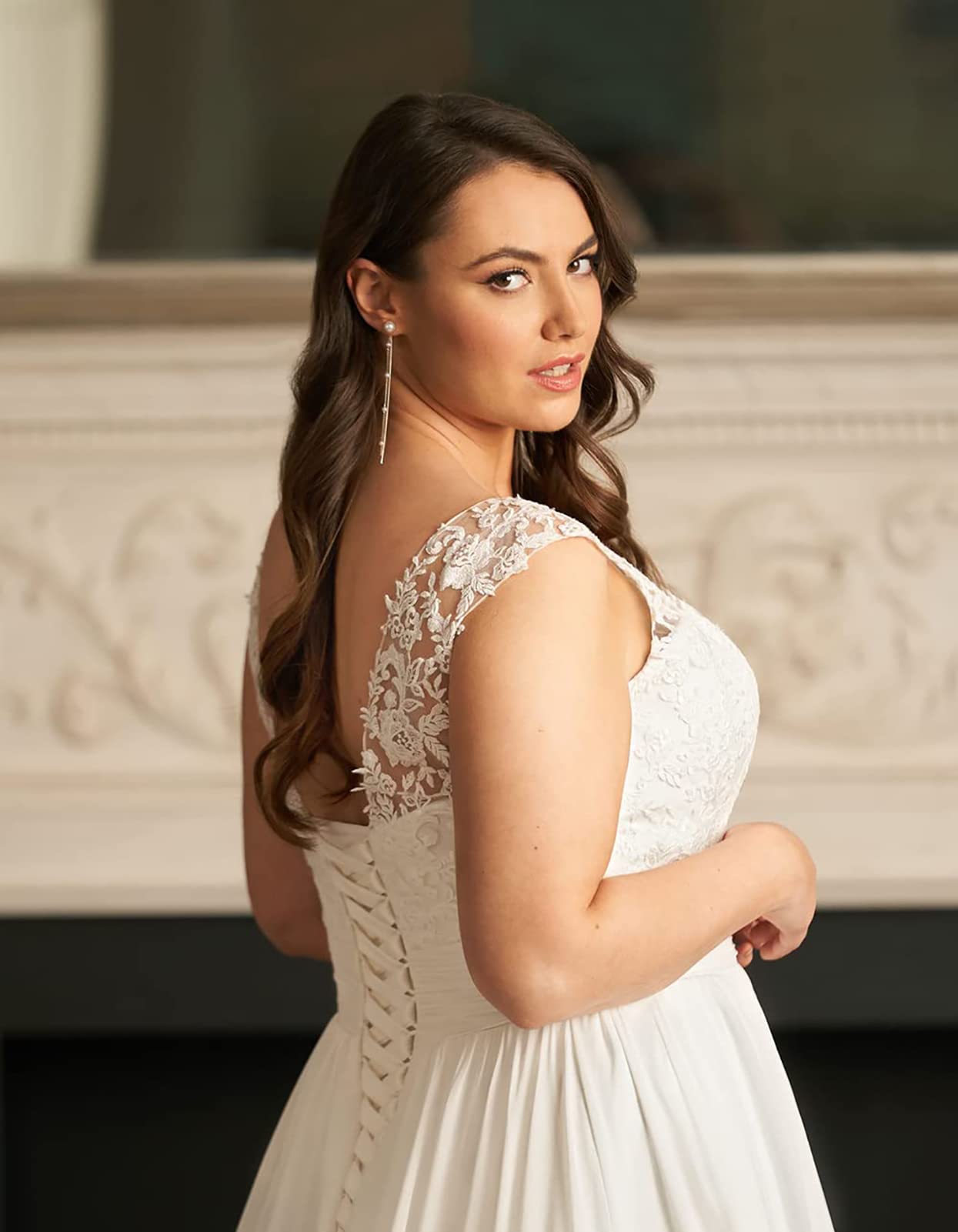 Elegant Plus Size Wedding Dress - Chiffon Lace A-Line Boho Beach Gown with Train for Women | Perfect for Beach Weddings, Outdoor Ceremonies & Boho Bridal Style