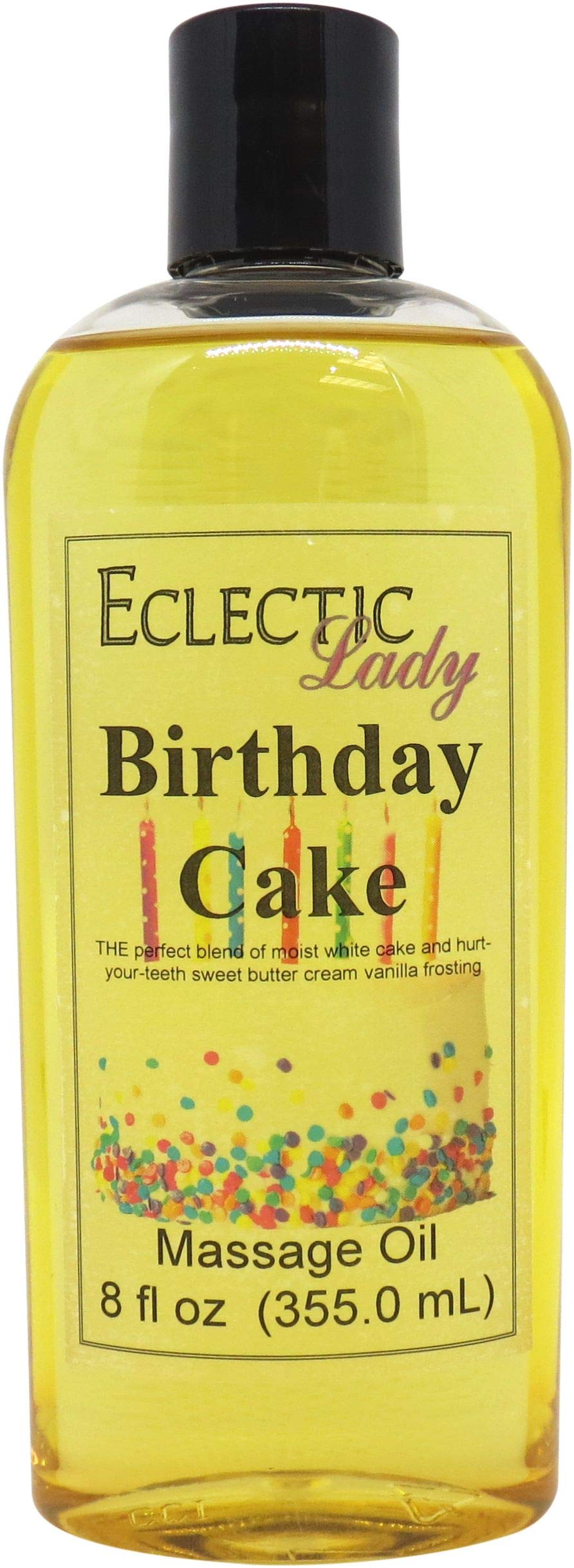 8 oz Birthday Cake Massage Oil with Sweet Almond & Jojoba Oil | Preservative-Free Aromatherapy Oil for Relaxation | Perfect for Couples Massage, Spa Nights & Stress Relief