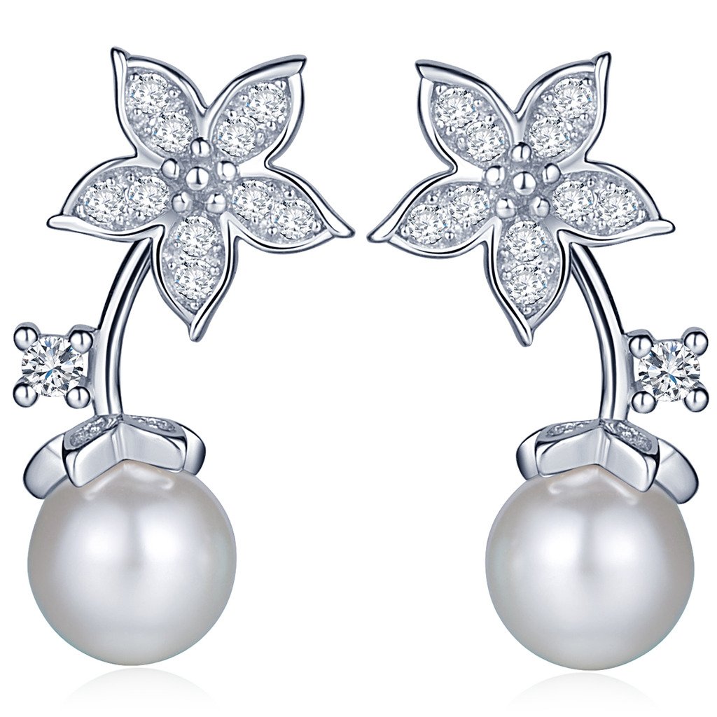925 Sterling Silver Elegant Earring Jackets with Cubic Zirconia & Simulated Pearl Flower Studs - Perfect for Weddings, Parties & Everyday Wear