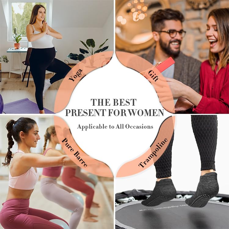 Non-Slip Yoga Socks for Women - 4/6 Pairs Grippy Pilates Socks for Barre & Hospital Use