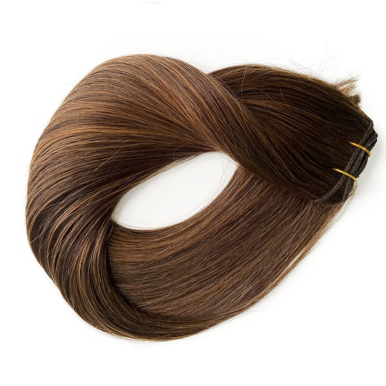 20 Inch 100G Real Human Hair Extensions - Dark Brown Balayage Light Brown Hand-Tied Weft Bundles for Sew-In | Natural Looking Hair Extensions for Women | Perfect for Daily Styling, Special Occasions & Volume Boost