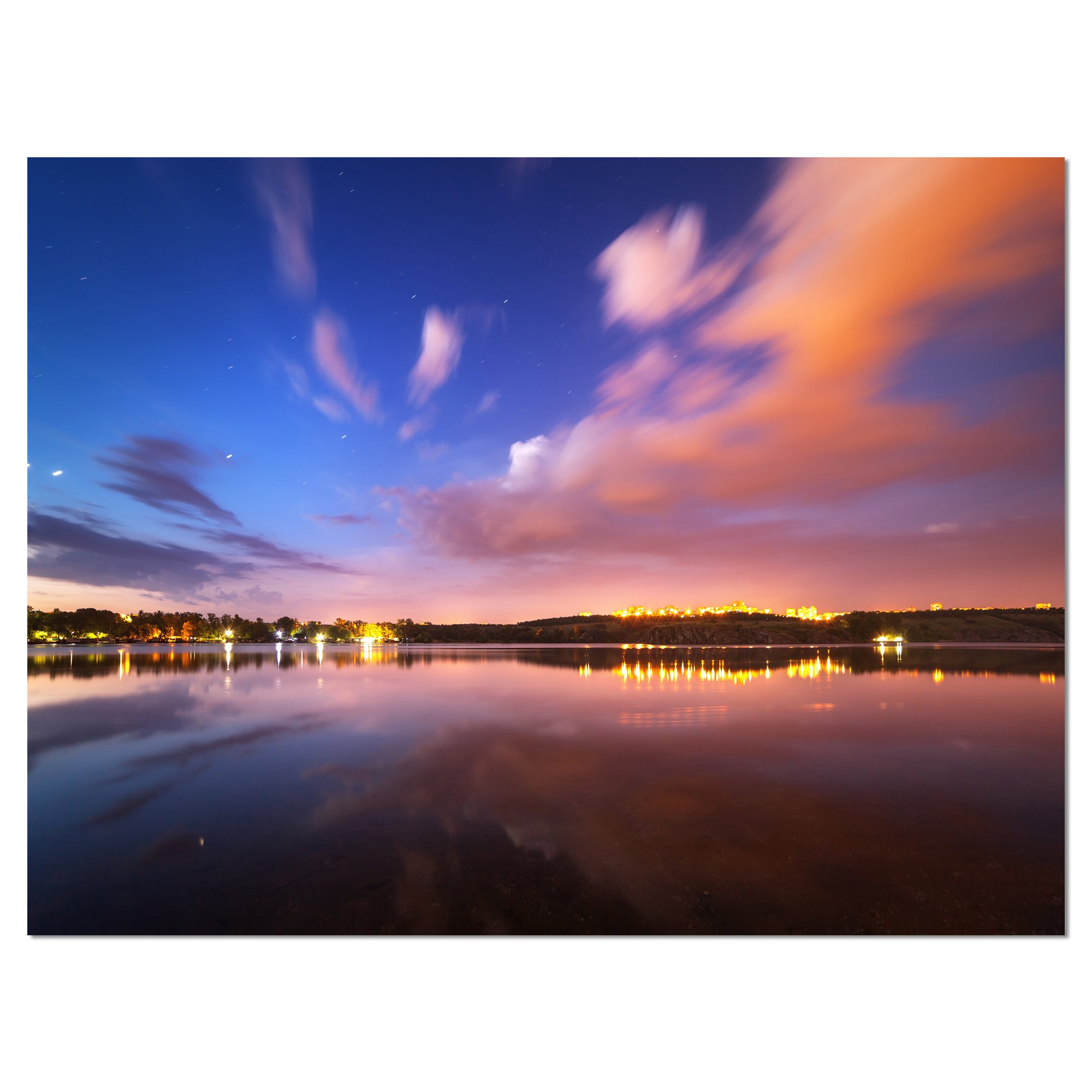 Night Sky Over River with Clouds - Contemporary Canvas Art Print for Living Room, Bedroom & Office Decor | Wall Art for Home & Office