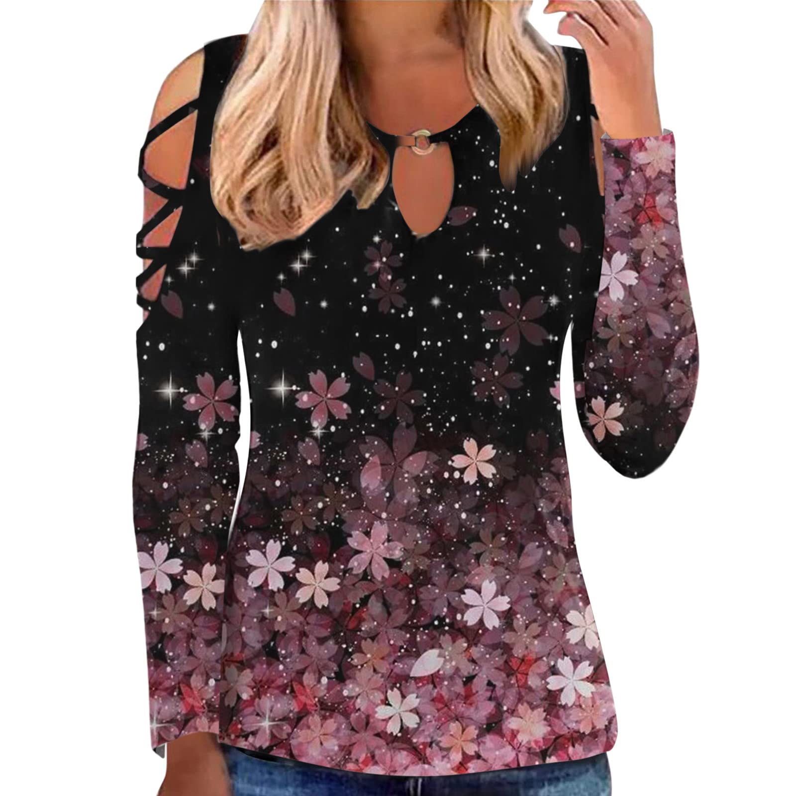 Women's Hollow Out Short Sleeve T-Shirt - Sexy Cold Shoulder Crewneck Top for Casual Summer Wear | Loose Fit for Beach, Party & Everyday Outfits