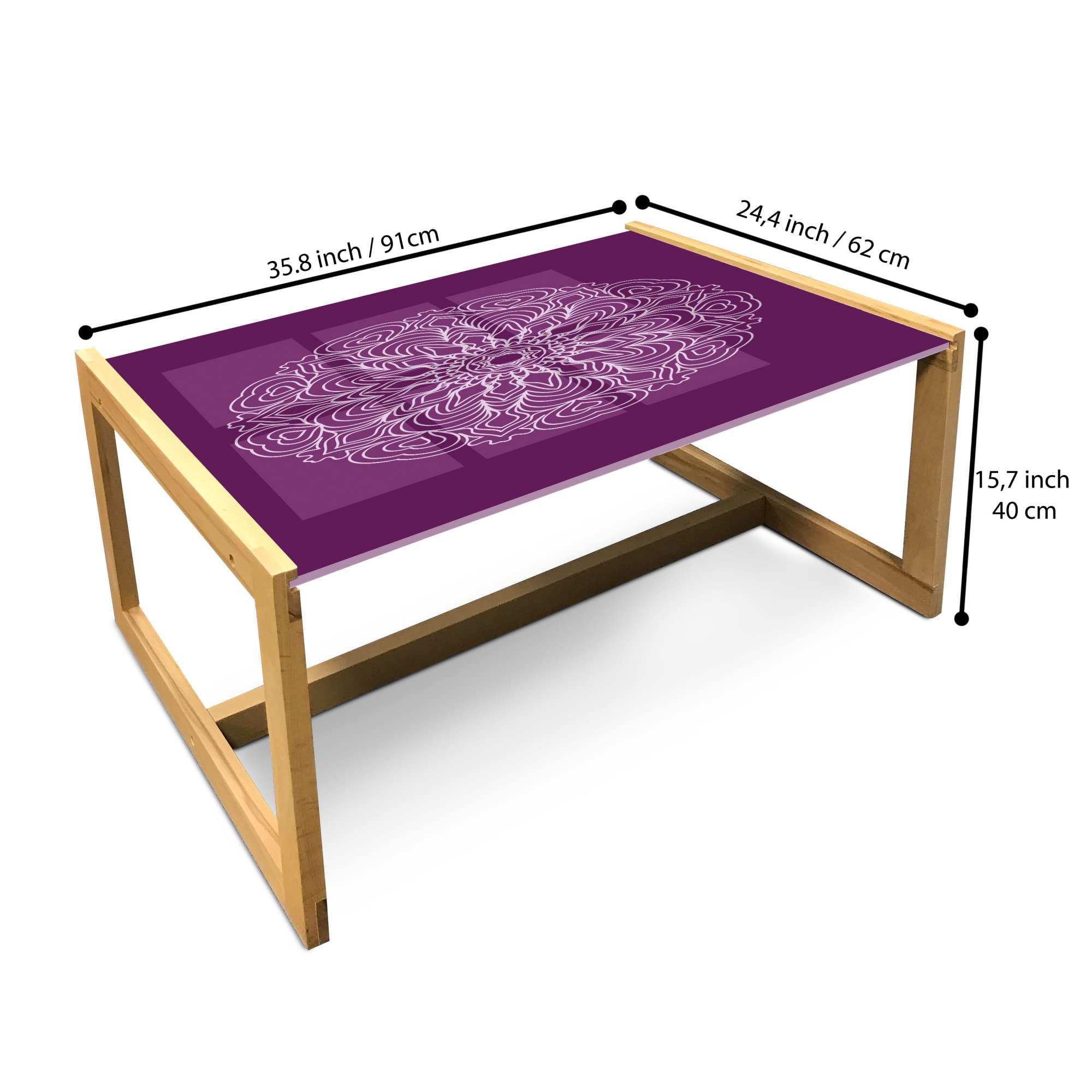 Purple Mandala Coffee Table with Wooden Frame for Office & Dorm Decor