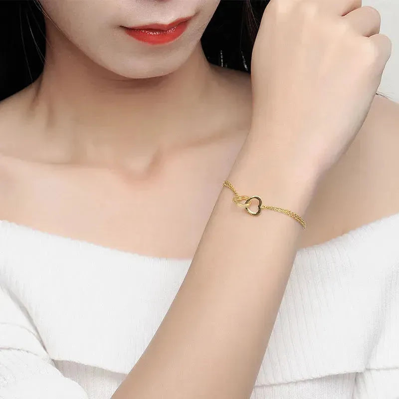 24K Pure Gold Bracelet for Women - 999 Solid Real Gold Bangle with Heart Charm, Elegant & Romantic Jewelry Gift for Her | Anniversary, Valentine's Day, Birthday Present