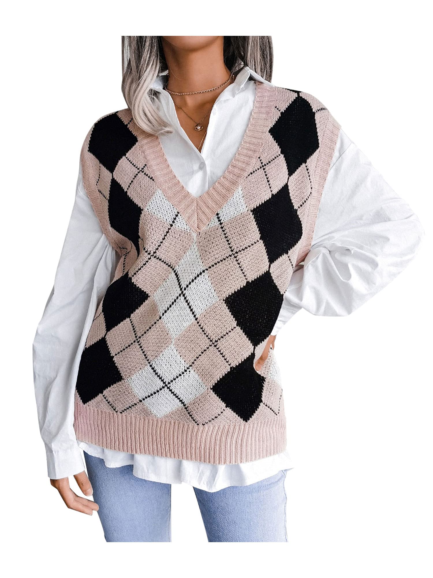 Women's Oversized V-Neck Sleeveless Cable Knit Sweater Vest - Casual Chic Tank Top for Layering, Office Wear & Fall Fashion Outfits