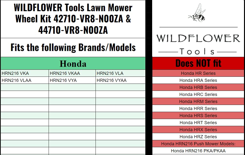 Honda HRN216 Lawn Mower Wheel Replacement Kit - 2x 42710-VR8-N00ZA & 2x 44710-VR8-N00ZA Wheels - Perfect for Lawn Maintenance and Yard Care