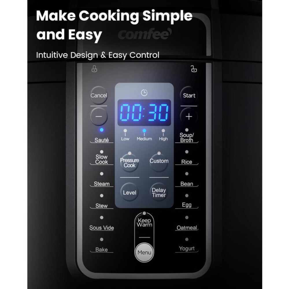 COMFEE CPC60D7ABB 9-in-1 Multi-Function Electric Pressure Cooker with 6-Quart Capacity - Blemished Packaging (Full Warranty Included) - Perfect for Fast Cooking, Meal Prep & Family Dinners