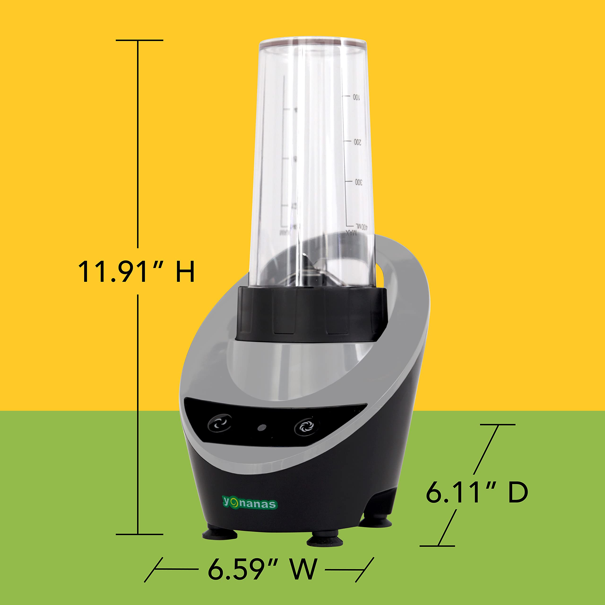Yonanas 300-Watt Personal Blender with 13.5-Oz BPA-Free Portable Cup & Drinking Lid - Perfect for Smoothies, Protein Shakes & Healthy Snacks On-The-Go - Compact & Powerful Gray Blender for Home, Office & Travel
