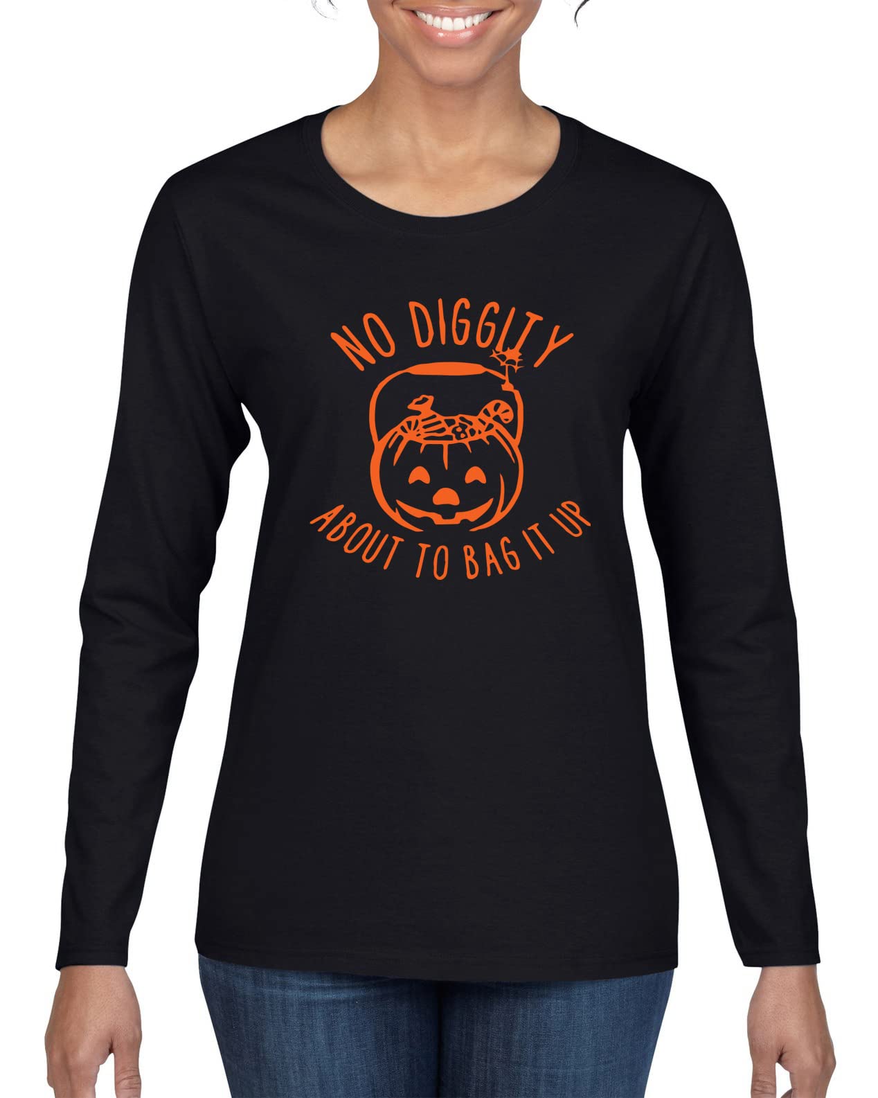 Halloween Horror Movie Funny Pumpkin Women's Long Sleeve T-Shirt - Best Friend Matching Outfit for Halloween Parties & Horror Movie Nights