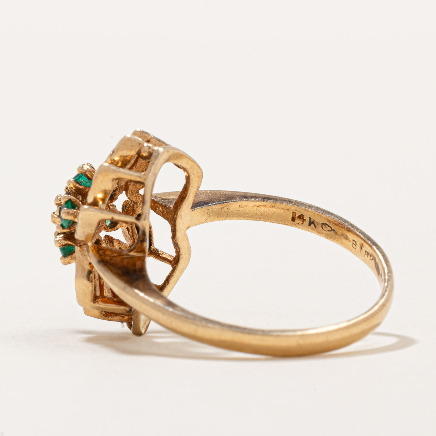 Birks Emerald & Diamond Cocktail Ring - 0.10ctw Genuine Emerald & 0.06ct Diamond Engagement Ring - Size 7.25 - Perfect for Weddings, Anniversaries & Special Occasions