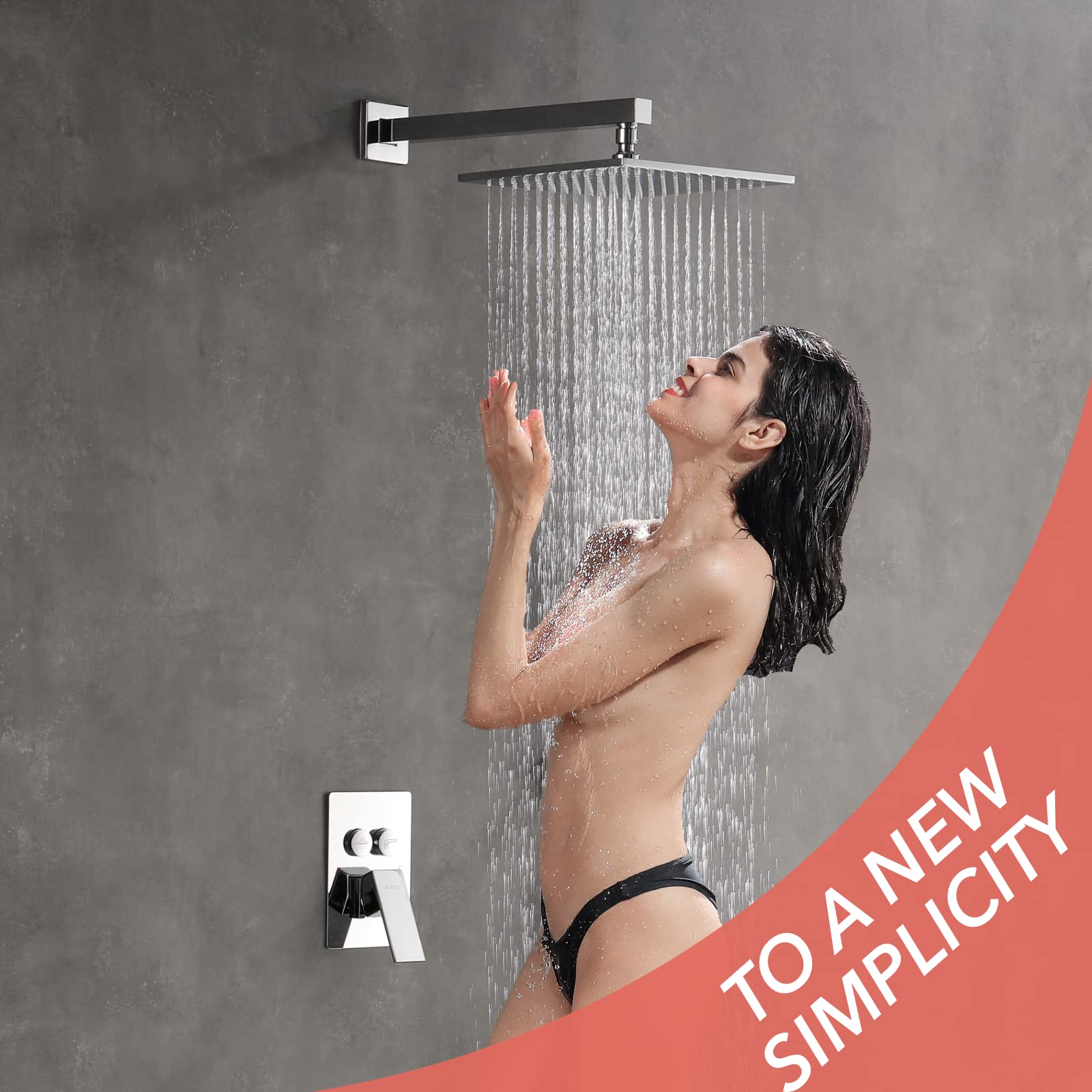 VANFOXLE Chrome Push-Button Shower Faucet Set - 10 Inch Rainfall Shower Head Combo with Wall Mounted Fixture for Modern Bathroom | Perfect for Spa-Like Experience, Master Bath & Luxury Home Renovation