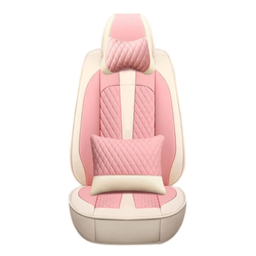 Premium PU Leather Front Car Seat Covers Set of 2 - Compatible with Tesla Model 3/S/X - Waterproof, Breathable & Airbag Safe - Beige & Pink - Perfect for Daily Commute & Road Trips