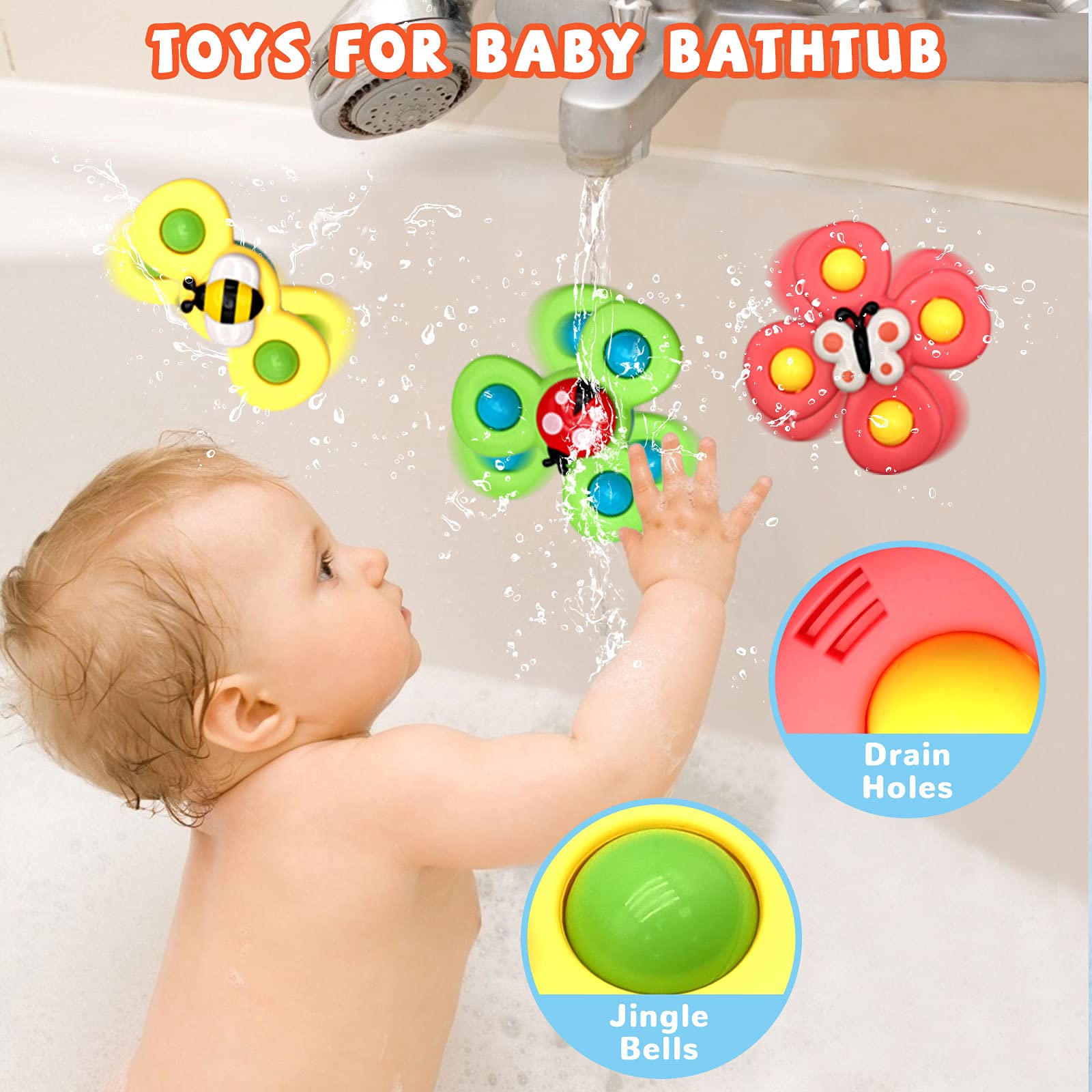 **Sensory Spinner Toys for Toddlers 2-3 Years Old - 3 Pack Suction Cup Bath Toys for Babies 18+ Months, Fun Learning & Developmental Gifts for Boys & Girls - Perfect for Bath Time, Playtime & Stress Relief**