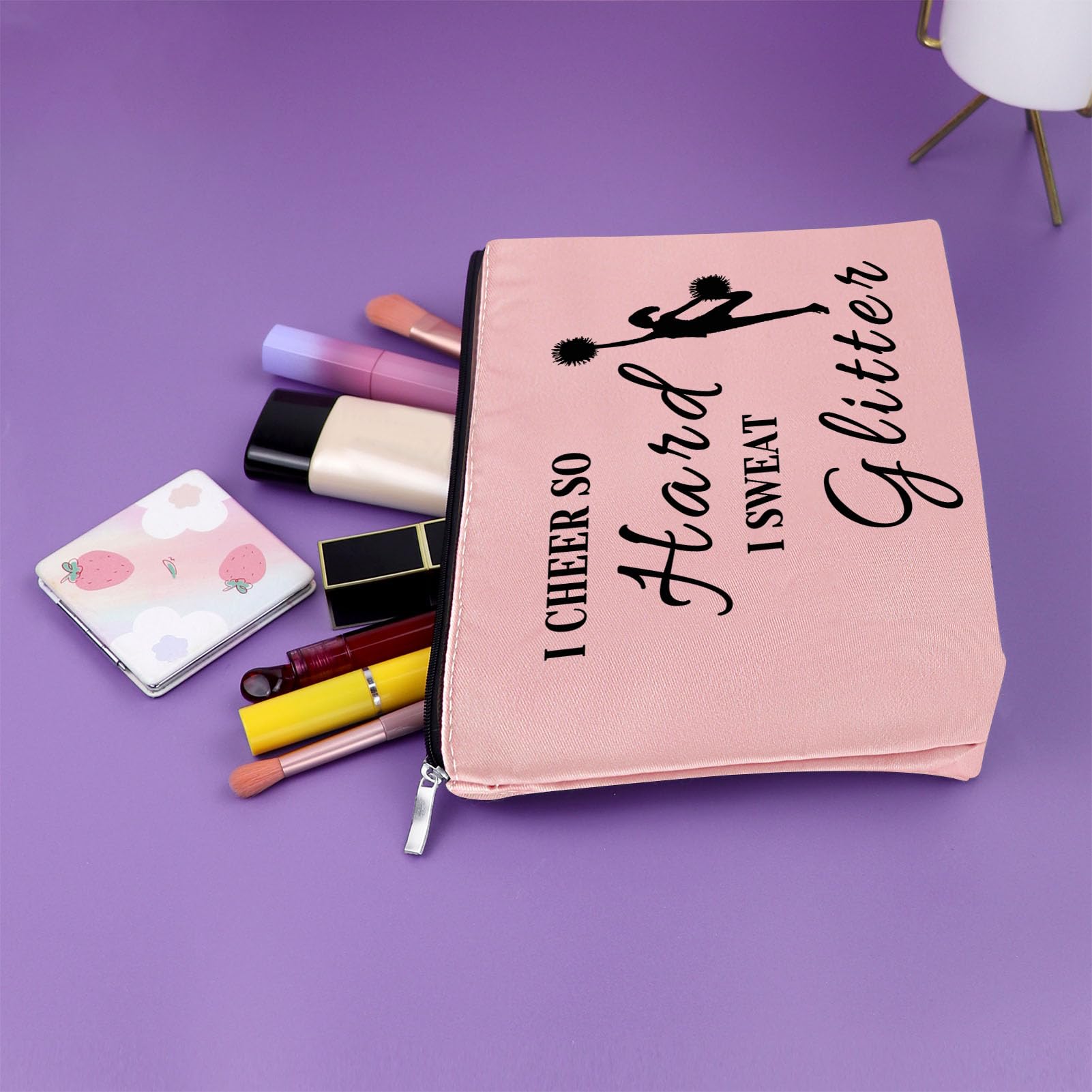 Cheerleader Makeup Bag - Pink Cosmetic Bag for Cheer Team, Coach & Squad | Inspirational Cheer Gifts for Birthday, Christmas, Graduation | Perfect for Gym, Competitions & Team Events
