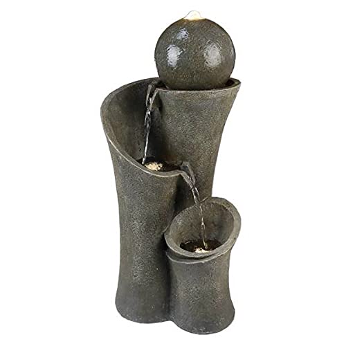 DAVEBELLA 24 Inch Outdoor Waterfall Fountain with LED Lights - Modern Garden Water Feature for Patio, Yard, Backyard Decor - Perfect for Relaxation & Outdoor Ambience