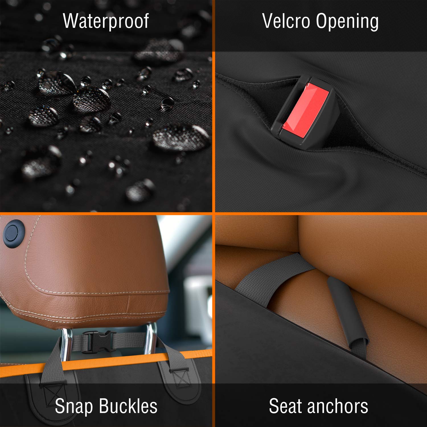 Active Pets Waterproof Convertible Dog Car Seat Cover - XL Orange Pet Hammock for SUVs, Trucks & Cars - Protects Seats from Scratches & Dirt - Perfect for Road Trips & Daily Commutes