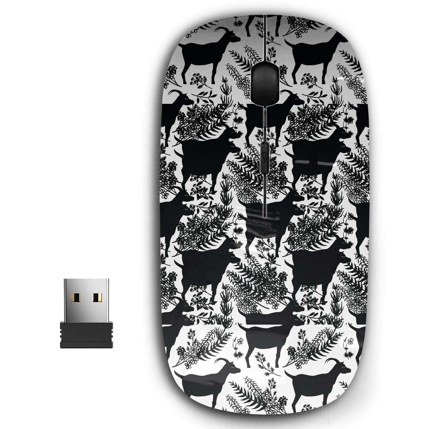 2.4G Ergonomic Wireless Mouse with Nano Receiver for PC, Laptop, Computer, Notebook - Goats Blooming Meadow Design, Ideal for Office, Home, and Travel Use