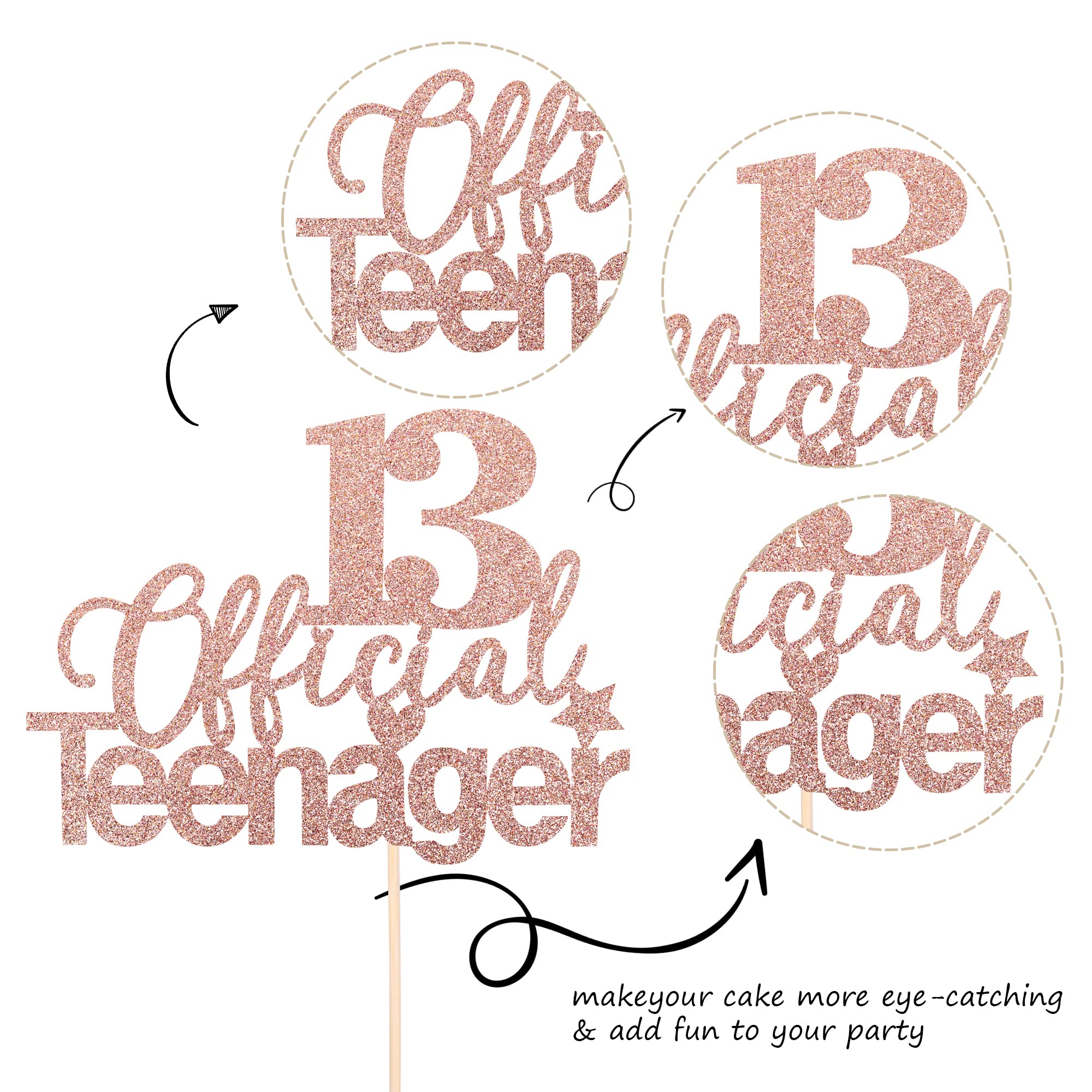 1 PCS 13th Birthday Cake Topper - Glitter Rose Gold Teen Cake Decor for 13 Year Old Birthday Party Supplies | Perfect for Teen Girls' Birthday Cakes, Cupcakes & Dessert Table Decorations