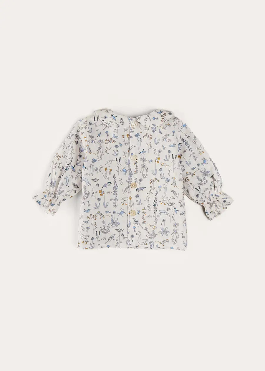 Ellis Floral Long Sleeve Blouse for Women - Blue Liberty Fabric Top - Elegant Floral Print Shirt - Perfect for Office, Date Night & Spring Outfits (Size 1-12 Months)