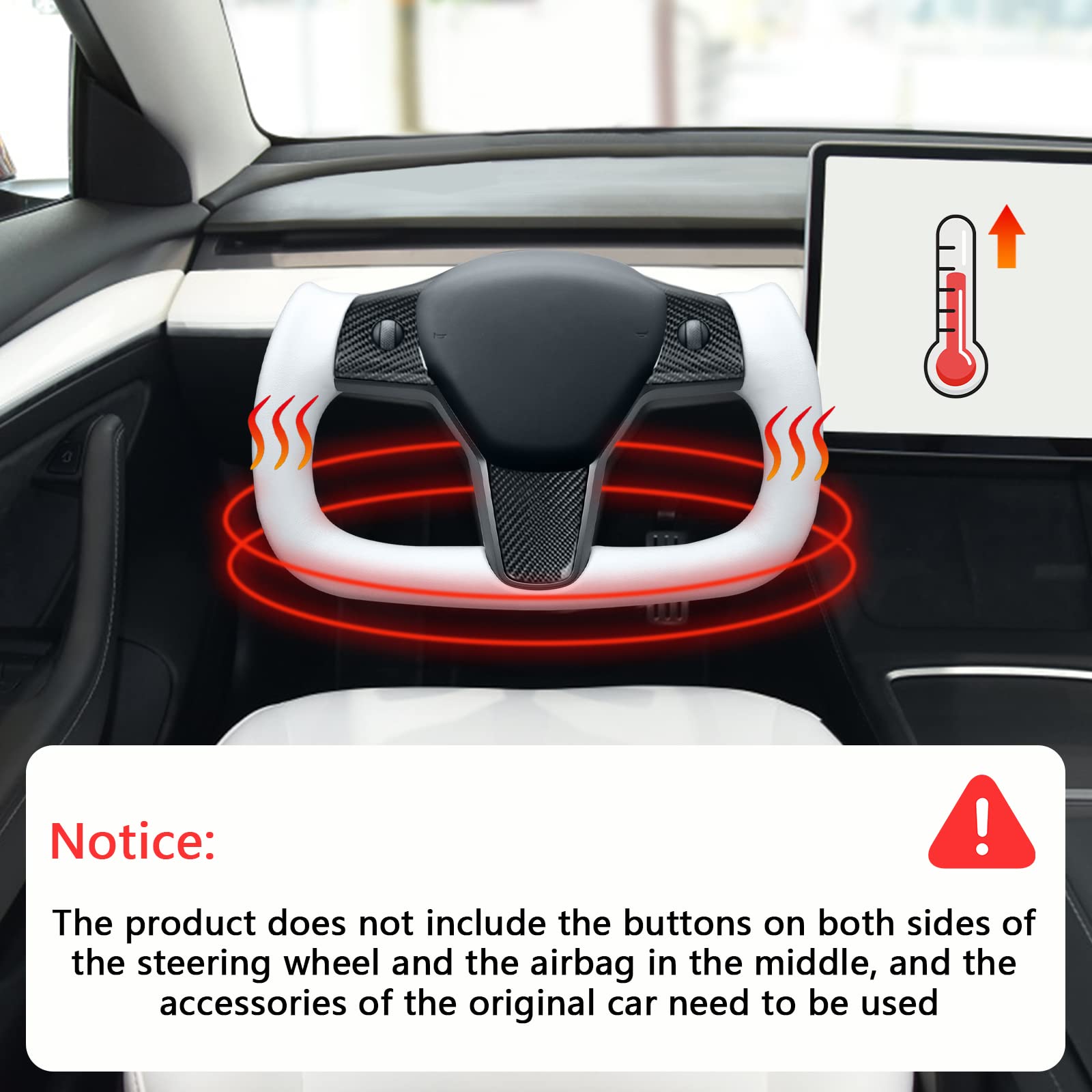 Premium Glossy Carbon Fiber Heated Steering Wheel for Tesla Model 3 & Model Y (White) | Yoke Style Aircraft Disc Design | All Years Compatible | Winter Driving & Luxury Interior Upgrade