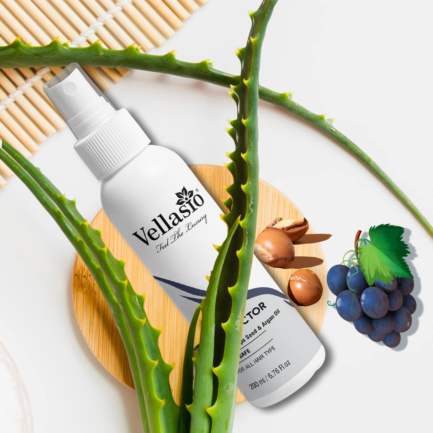 Vellasio Natural Heat Protection Spray for Hair Straightener with Moroccan Argan Oil & Grapeseed Oil - Sulfate Free, Paraben Free Hair Styling Spray for Men & Women - Perfect for Straightening, Blow Drying & Heat Styling