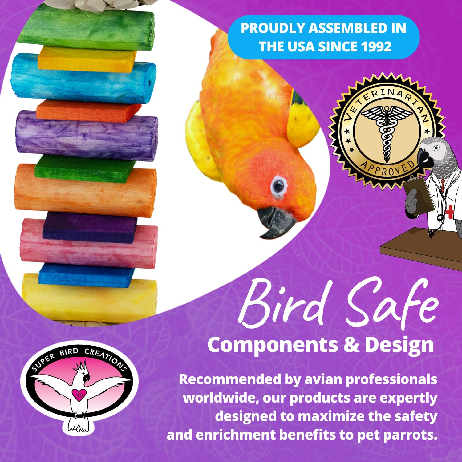 Super Bird Creations SB1199 Sola Balsa Stack Bird Toy - Natural Wooden Bird Enrichment Toys for Small & Medium Birds | Perfect for Parakeets & Cockatiels | Cage Play & Foraging Activity | Stimulating Chewing & Climbing Fun for Pet Birds
