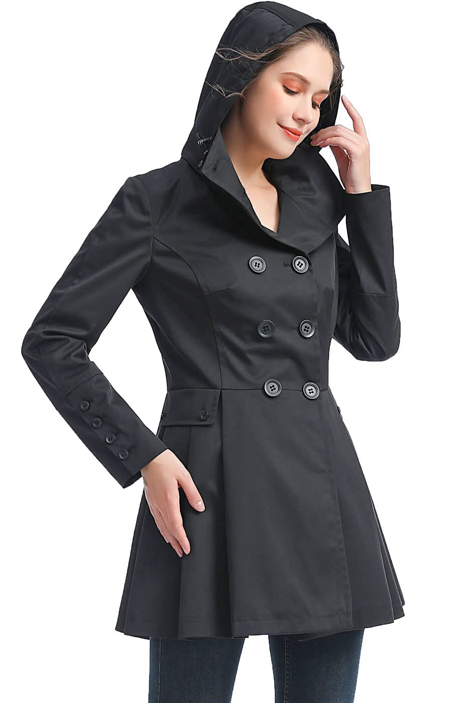 BGSD Women's Nicole Waterproof Hooded Fit & Flare Trench Coat - Regular & Plus Size Raincoat for Outdoor, Commuting & Travel