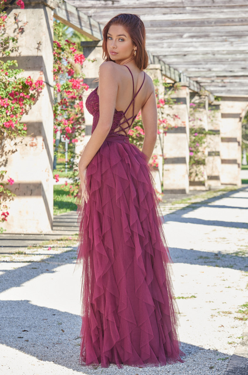 Elegant Mulberry Dahlia Gown - Women's Floral Evening Dress for Weddings, Parties & Special Occasions