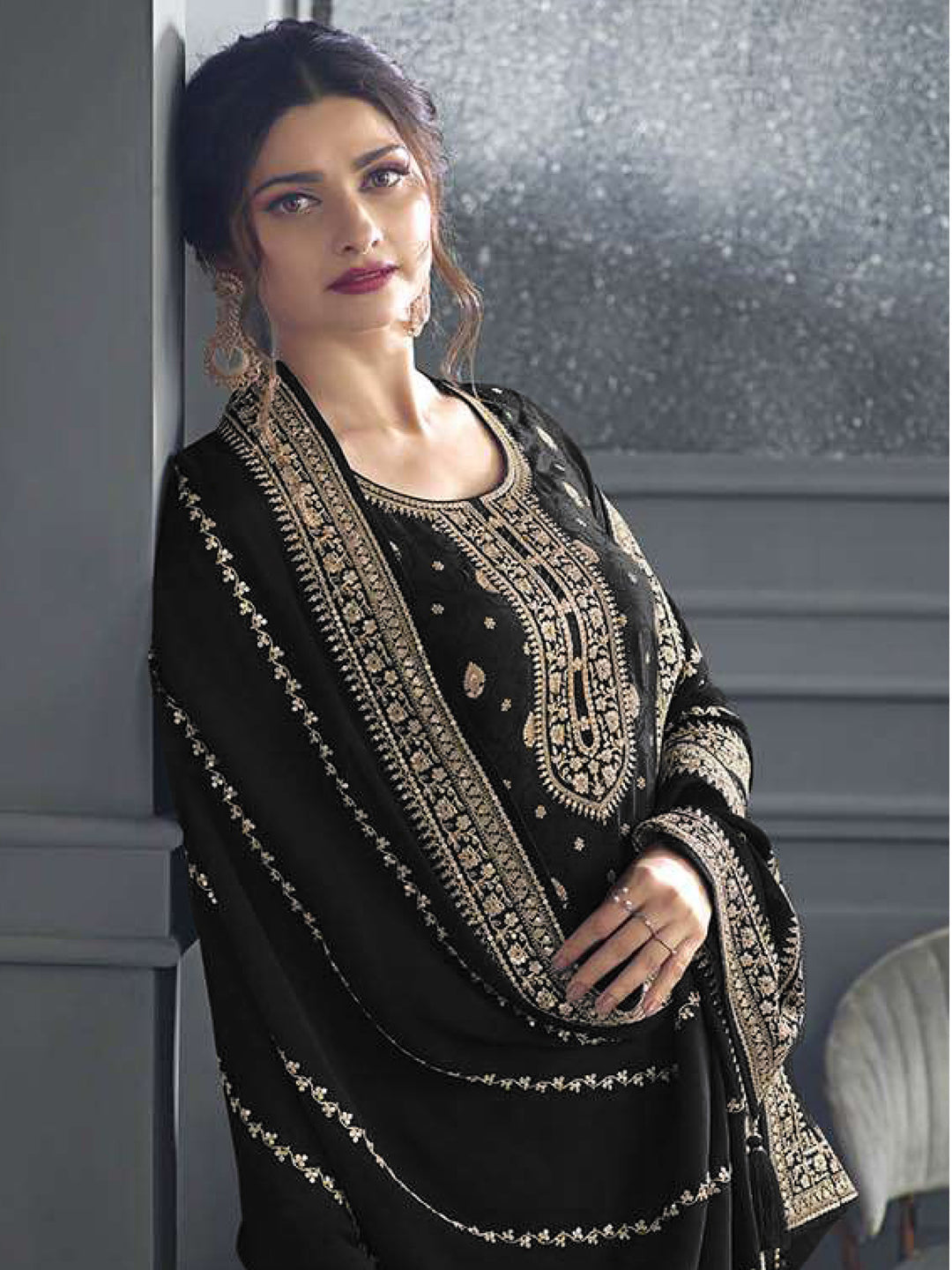 Elegant Black Traditional Designer Semi-Stitched Palazzo Suit with Embroidery & Sequins - Perfect for Weddings, Parties & Festive Occasions