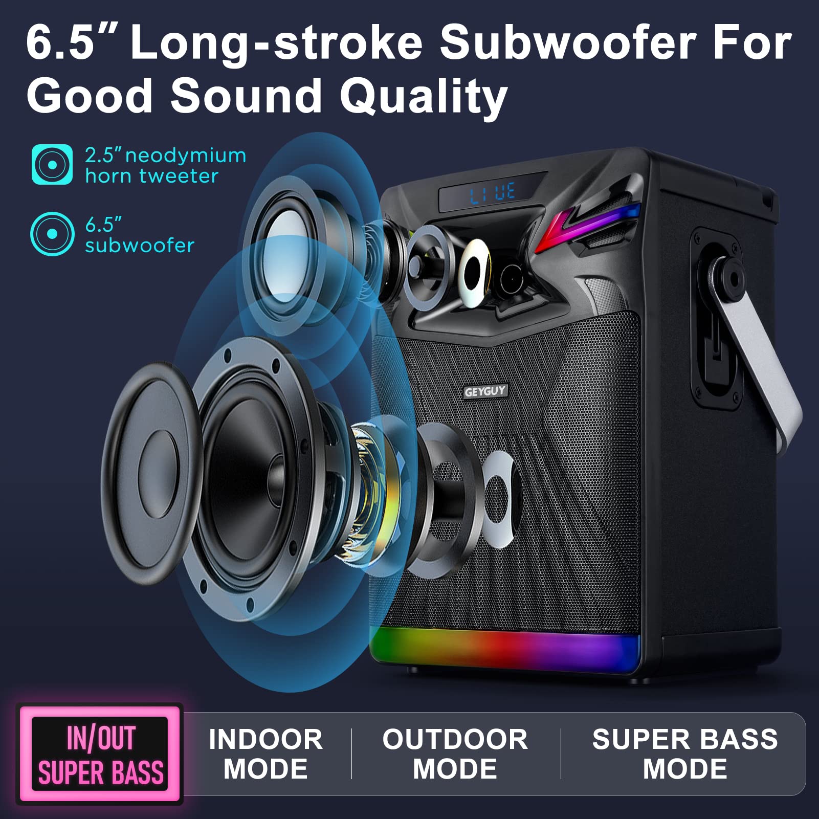 Professional DSP Bluetooth Karaoke Machine with 2 Wireless Mics - 6.5