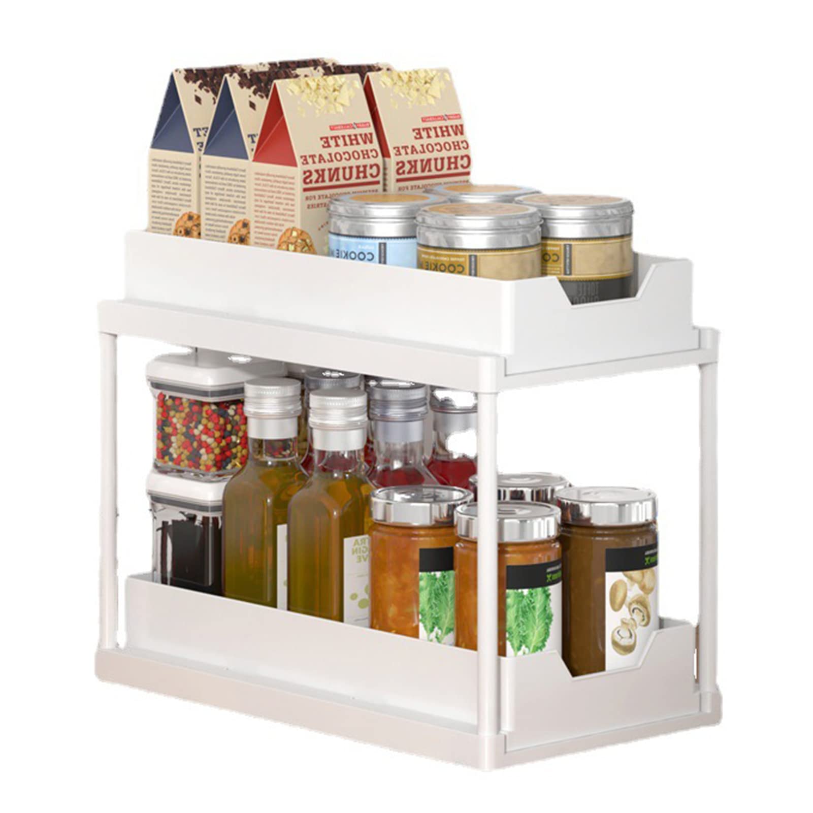2-Tier Multifunctional Storage Rack - Pull-Out Under Sink Organizer for Kitchen & Bathroom | Countertop Shelf for Spices, Toiletries & Drain Rack | Space-Saving White Cabinet Organizer (Perfect for Small Spaces & Clutter-Free Homes)