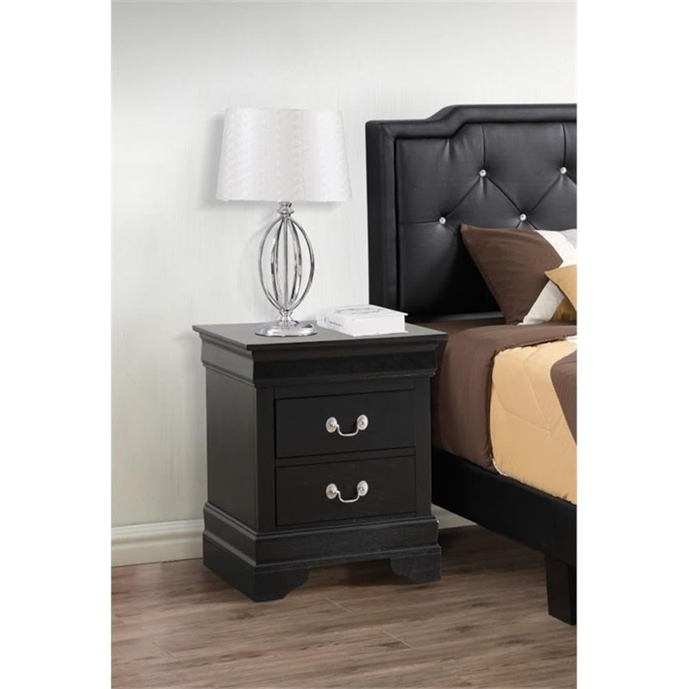 Black Louis Phillipe 2-Drawer Nightstand by Glory Furniture - Elegant Bedside Table for Bedroom, Guest Room, or Nursery Storage