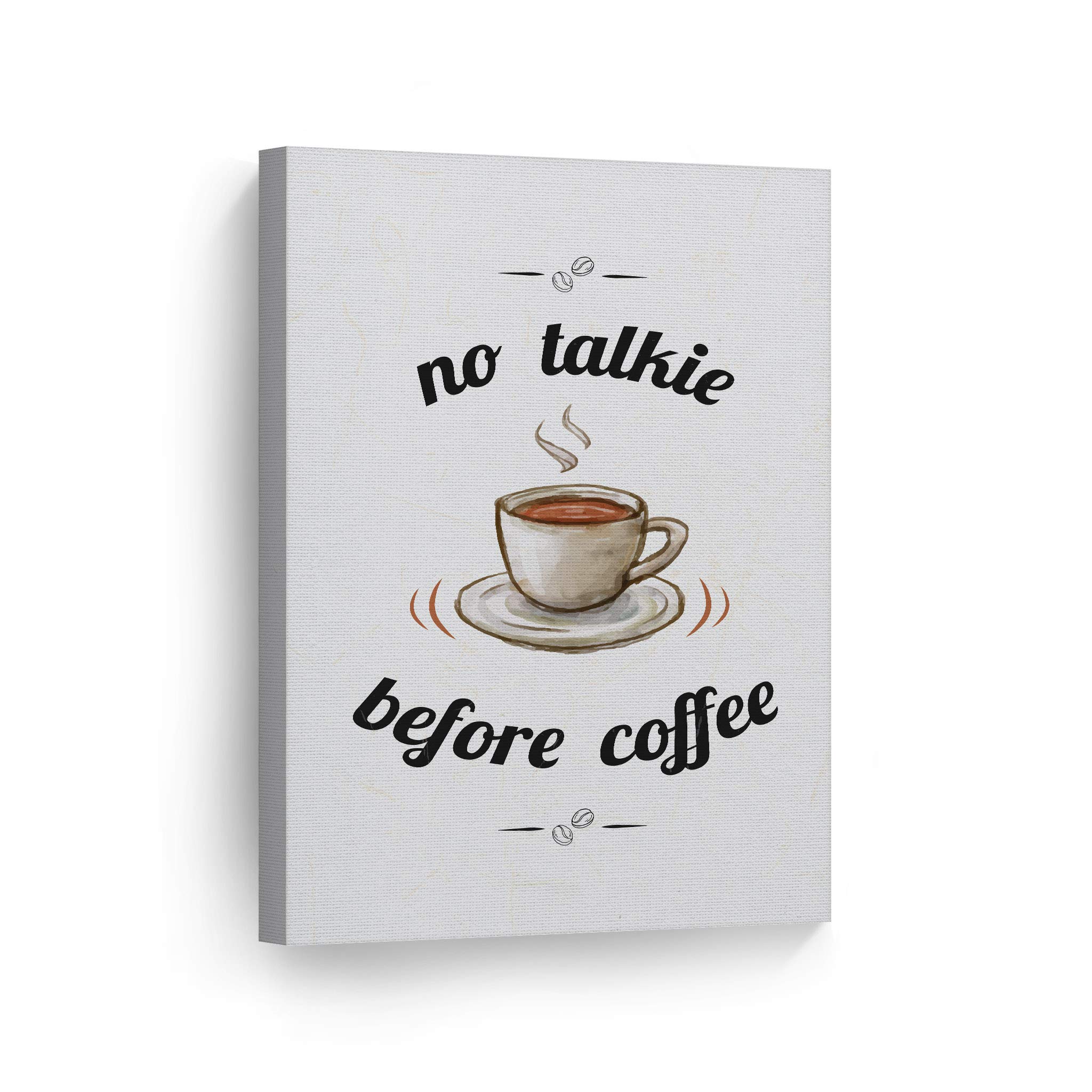 Smile Art Design 'No Talkie Before Coffee' Watercolor Mug Canvas Wall Art Print - Inspirational Kitchen Decor, Farmhouse & Coffee Shop Sign - Perfect for Home, Office, Restaurant (36x24) - Great Gift for Coffee Lovers & Home Decor Enthusiasts