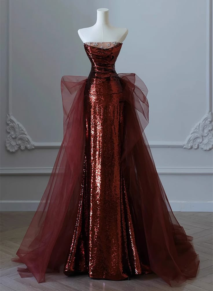 Burgundy Sequins Tulle Long Party Dress for Women - Elegant Evening Prom Gown J4647 | Perfect for Formal Events, Dances, Weddings & Special Occasions