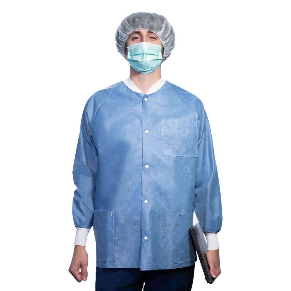 TRONEX 50 Pack Disposable Lab Coats - Unisex Long Sleeve Lab Jackets for Medical, Dental, Tattoo & Food Service (Medium Size) - Ideal for Healthcare Workers, Scientists & Sanitation Professionals