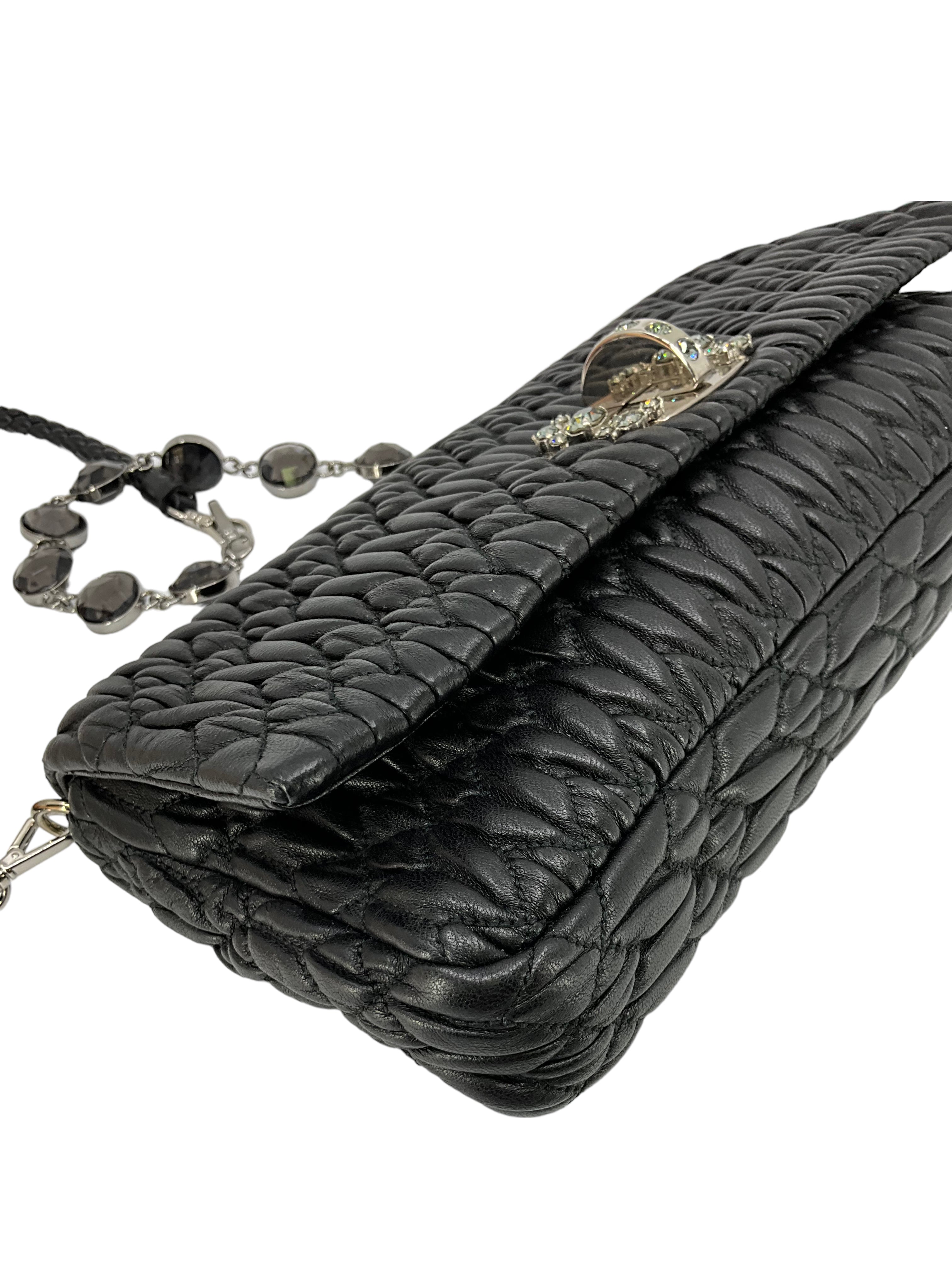Miu Miu Cloqué Nappa Leather Crystal Flap Bag - Luxury Designer Crossbody Purse for Women | Perfect for Parties, Date Nights & Special Occasions