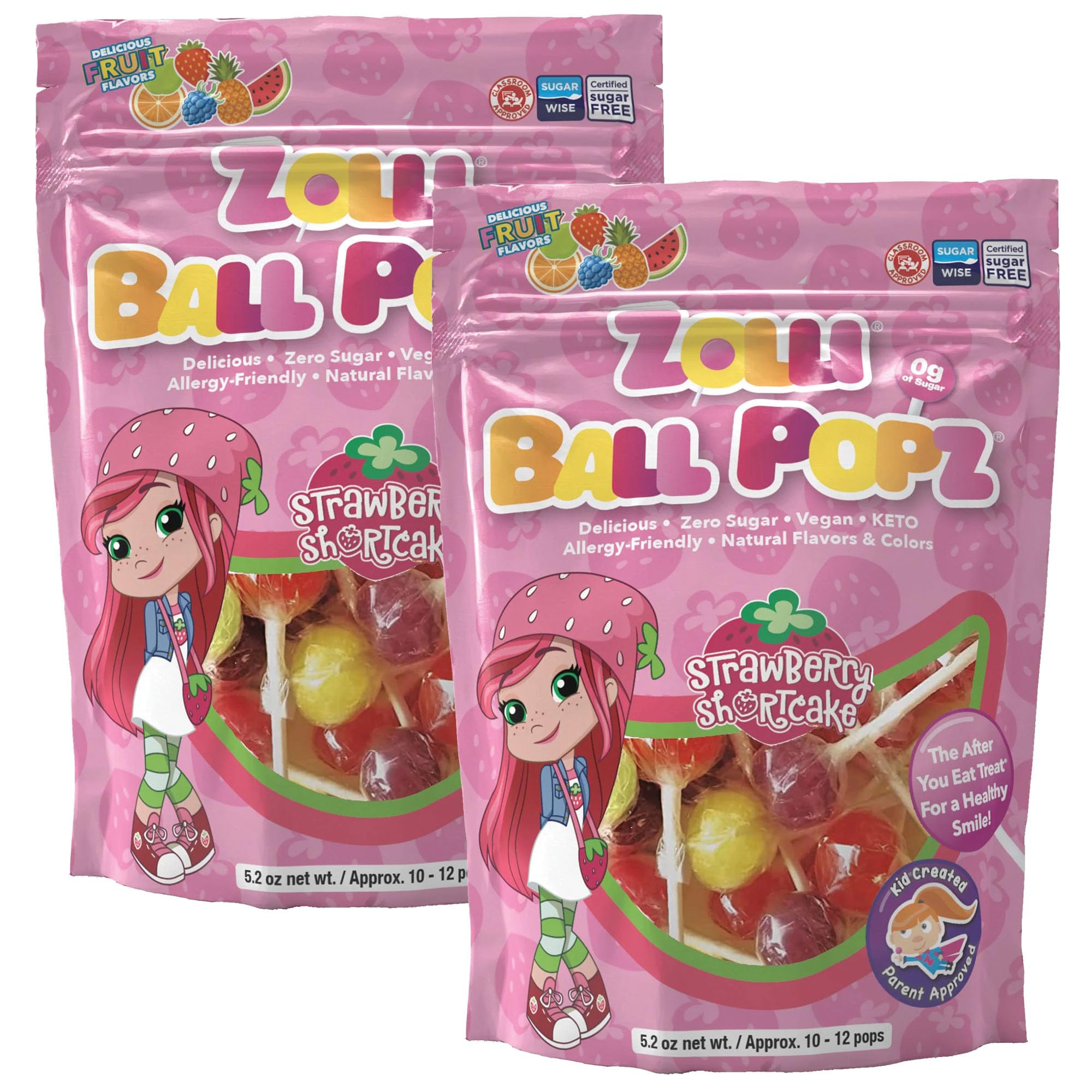 Zolli Ball Popz Lollipops - Sugar-Free Candy for Clean Teeth, Natural Fruit Flavor, 10.4oz - Healthy Dental Treat for Kids & Adults | Perfect for School, Office & Travel Snacks