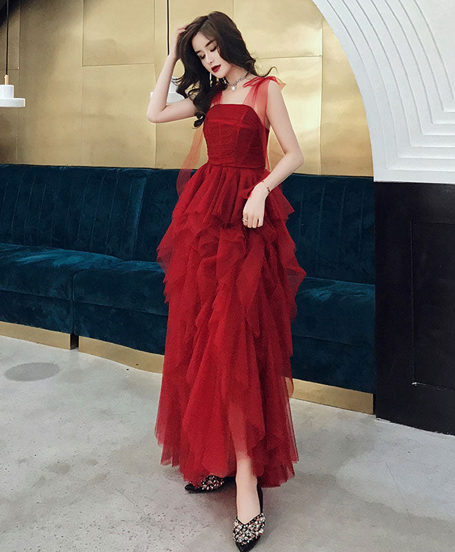 Elegant Burgundy Sweetheart Neckline Tulle Long Prom Dress for Women | Formal Evening Gown for Homecoming, Wedding, Party | Perfect for Prom Night, Quinceañera & Special Occasions