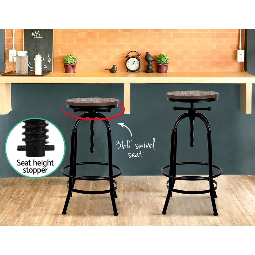 Industrial Bar Stool with Round Wooden Seat & Metal Frame - Black & Brown - Perfect for Home Bars, Kitchen Islands & Pub Decor