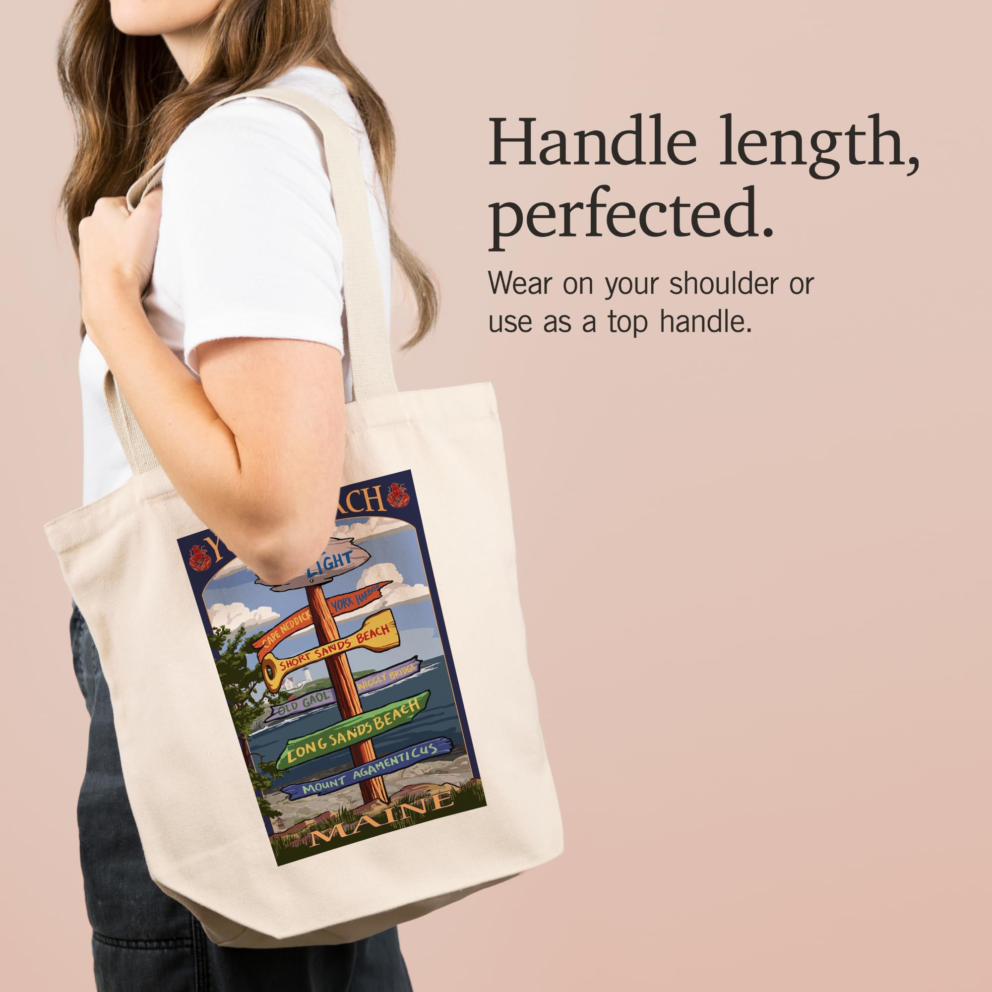 York Beach Maine Destinations Sign - 100% Cotton Canvas Reusable Tote Bag for Shopping, Beach & Travel | Lantern Press