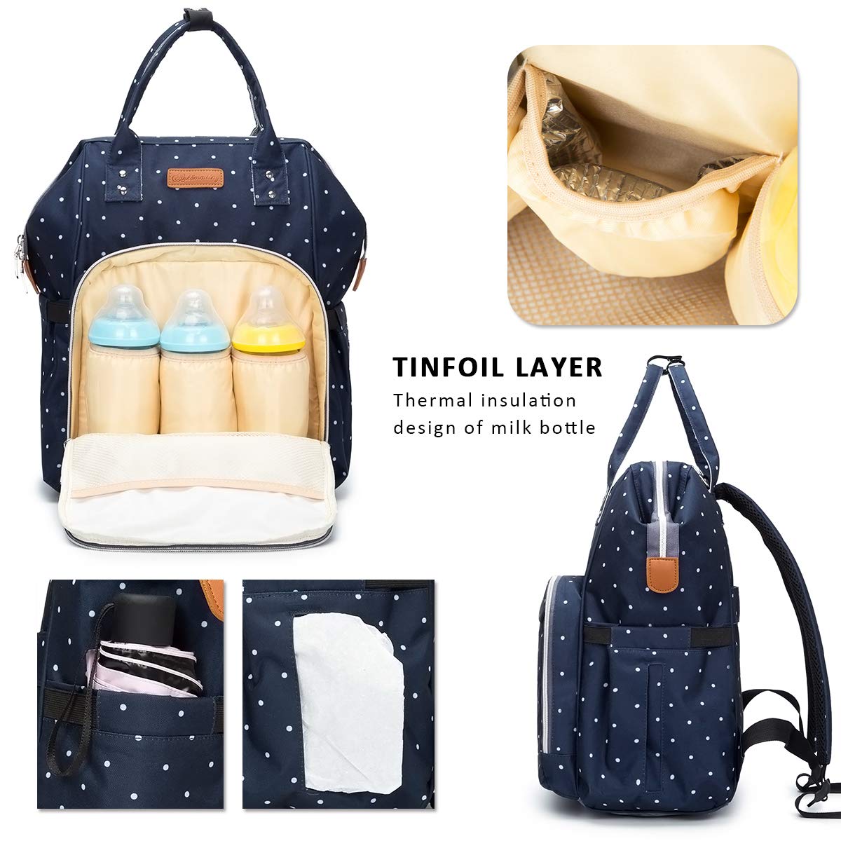 SONARIN Multifunctional Baby Changing Backpack - Waterproof Diaper Bag with Changing Pad, Large Capacity Travel Organizer for Parents | Stylish & Durable Nursery Essential | Perfect for Daycare, Travel & On-the-Go Parenting (Blue Polka Dot)