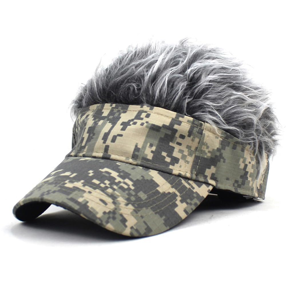 YEKEYI Funny Spiked Hair Visor Hat - Adjustable Novelty Golf & Baseball Cap with Wig - Perfect for Costume Parties, Cosplay, and Sun Protection