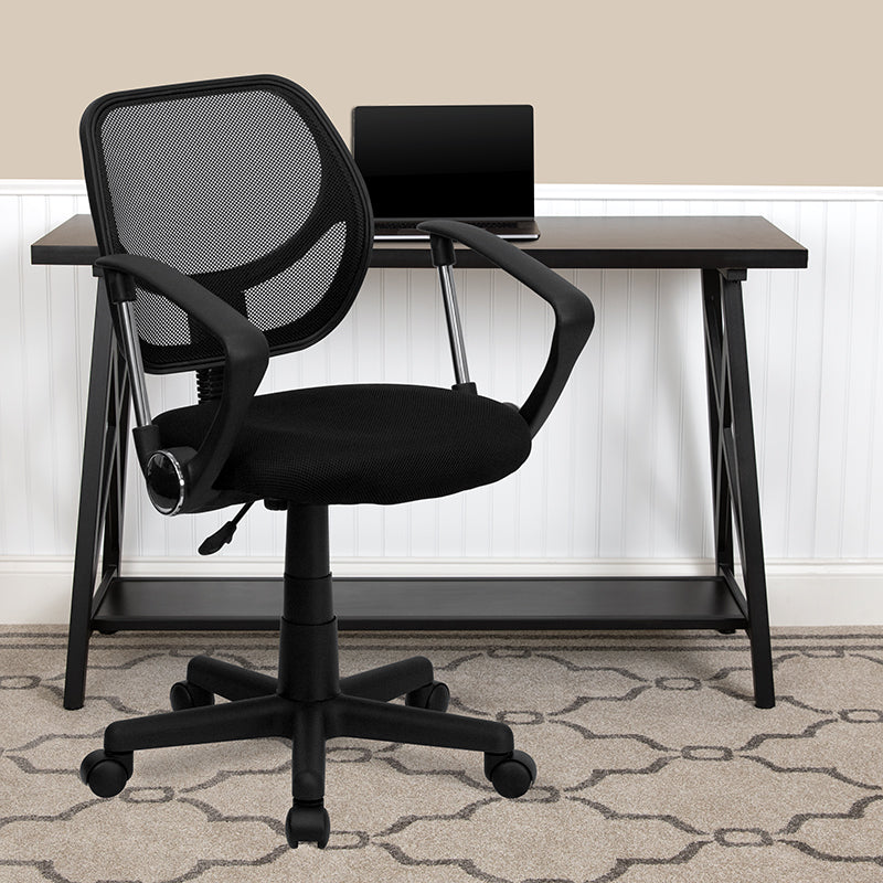 FLASH Neri Kids Low Back Black Mesh Swivel Task Office Chair with Curved Square Back and Arms - Ergonomic Study Chair for Children, Perfect for Homework, Online Classes & Gaming Desks