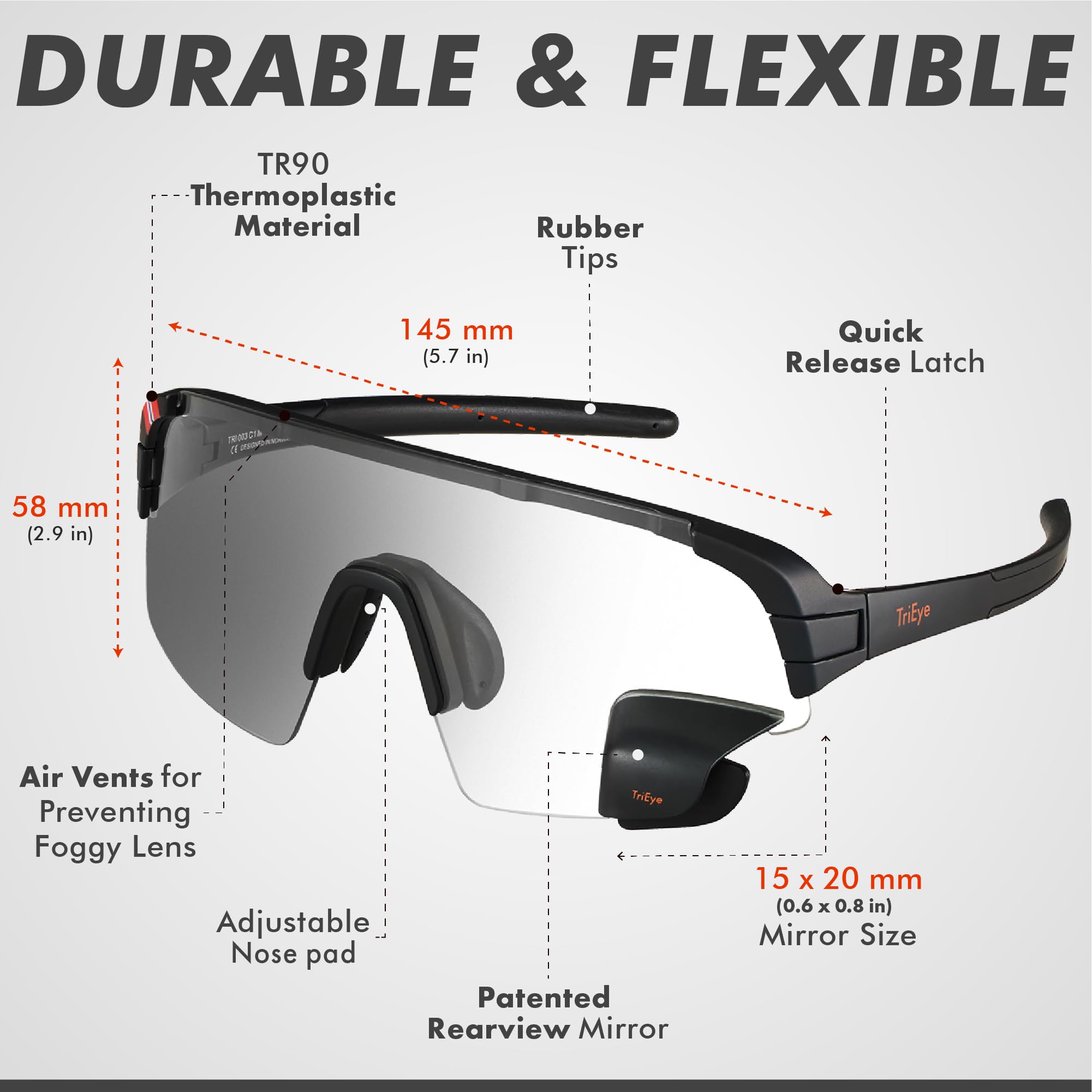 Cycling Glasses with Rear-view Mirror - UV400 Protection Sports Sunglasses for Men & Women - Lightweight Cycling Goggles for Road Biking & Mountain Cycling - Perfect for Outdoor Adventures & Commuting