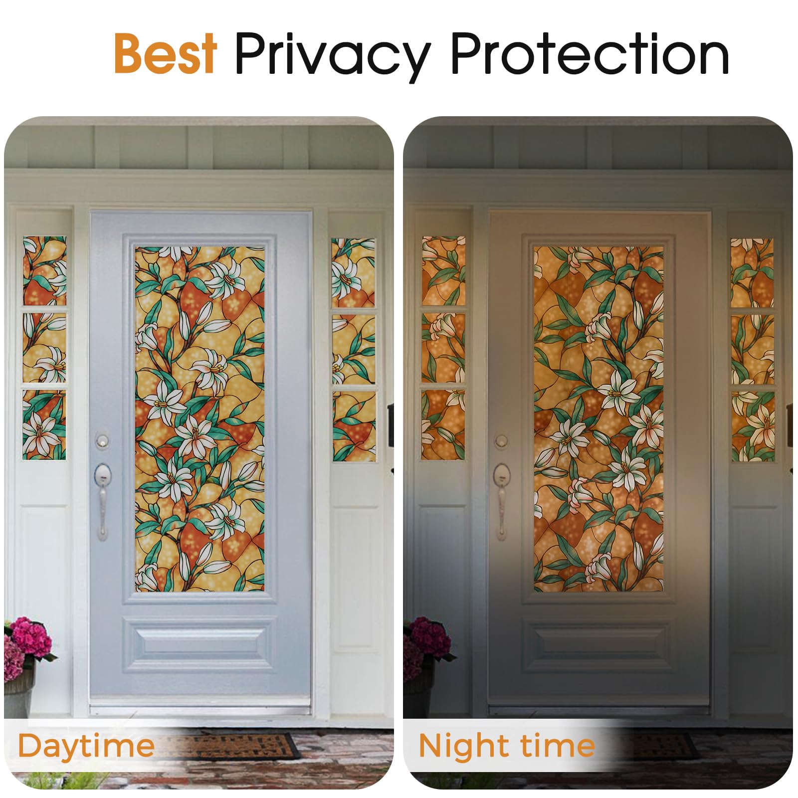 Frosted Privacy Window Film - Decorative Stained Glass Vinyl Cling for Bathroom & Home Windows, Non-Adhesive Tint (17.5